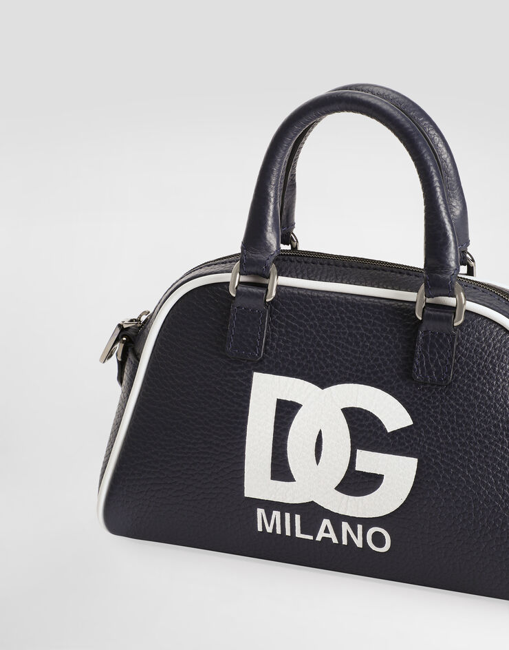 Dolce & Gabbana Tumbled calfskin bowling bag with DG logo Blue EB0250AI218