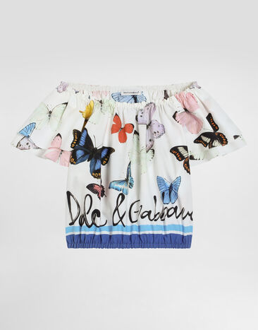 Dolce & Gabbana Cotton poplin top with butterfly print Print L56S24HS5SU