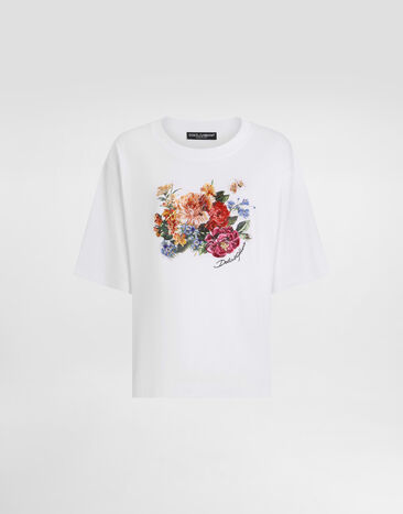 Dolce & Gabbana Flower-print short-sleeved cotton t-shirt White F8U10ZGDC7R