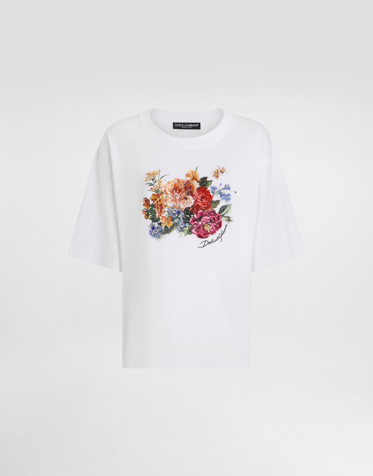 Dolce & Gabbana Flower-print short-sleeved cotton t-shirt White F8U10ZGDC7R