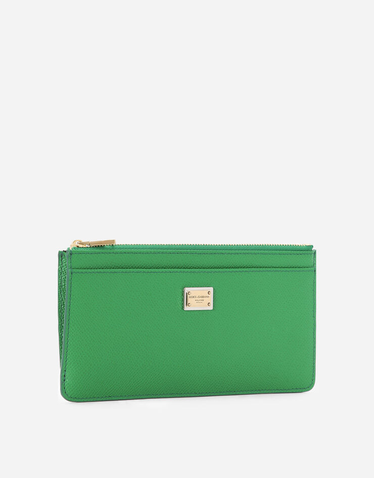 Dolce & Gabbana Large calfskin card holder with zip and branded tag Green BI1265A1001