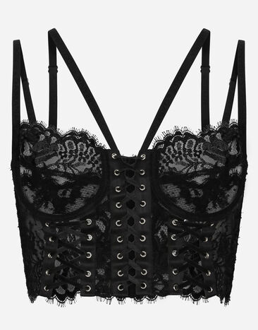 Dolce&Gabbana Bustier lingerie en dentelle à bretelles et œillets Argent WEP6S0W1111