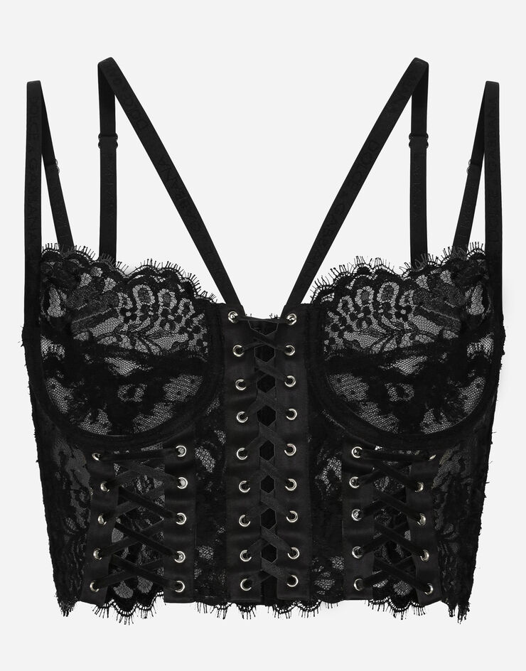 Dolce & Gabbana Dessous-Bustier aus Spitze mit Trägern und Ösen Schwarz O7D30TONM80