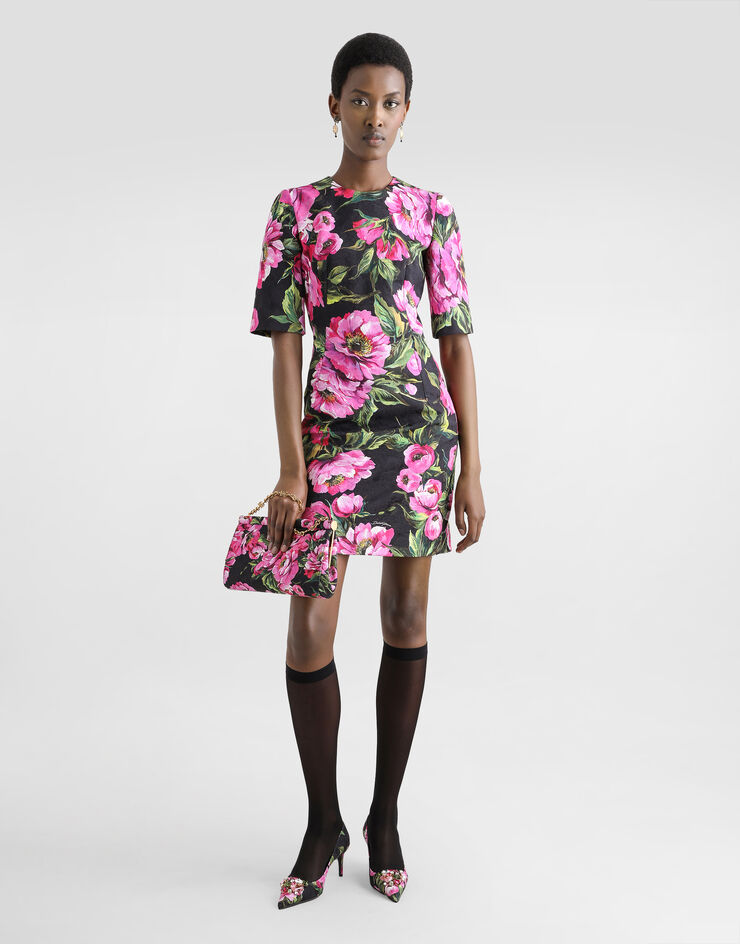 Dolce & Gabbana Sanduhr-Kleid in Midilänge aus Baumwolle Pfingstrosen-Print Drucken F6TMJTFSFN9