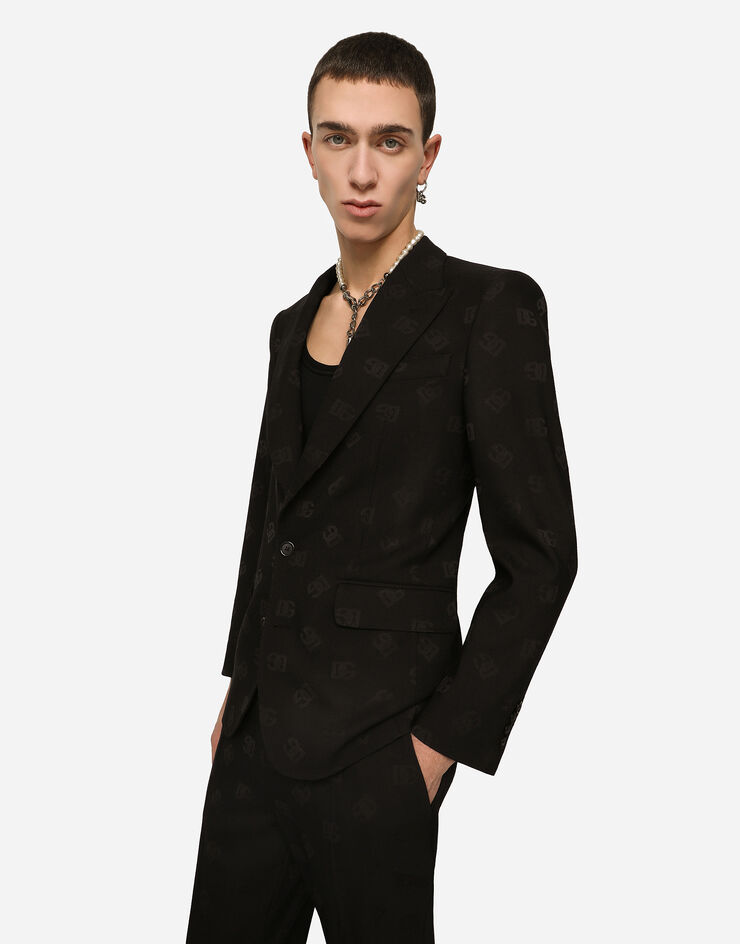 Dolce & Gabbana Single-breasted jacquard Sicilia-fit jacket with DG Monogram design Black G2QU6TFJBAK