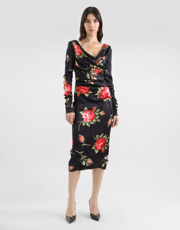 Dolce & Gabbana Rose bouquet-print draped satin dress Multicolor F60DHTFSICD