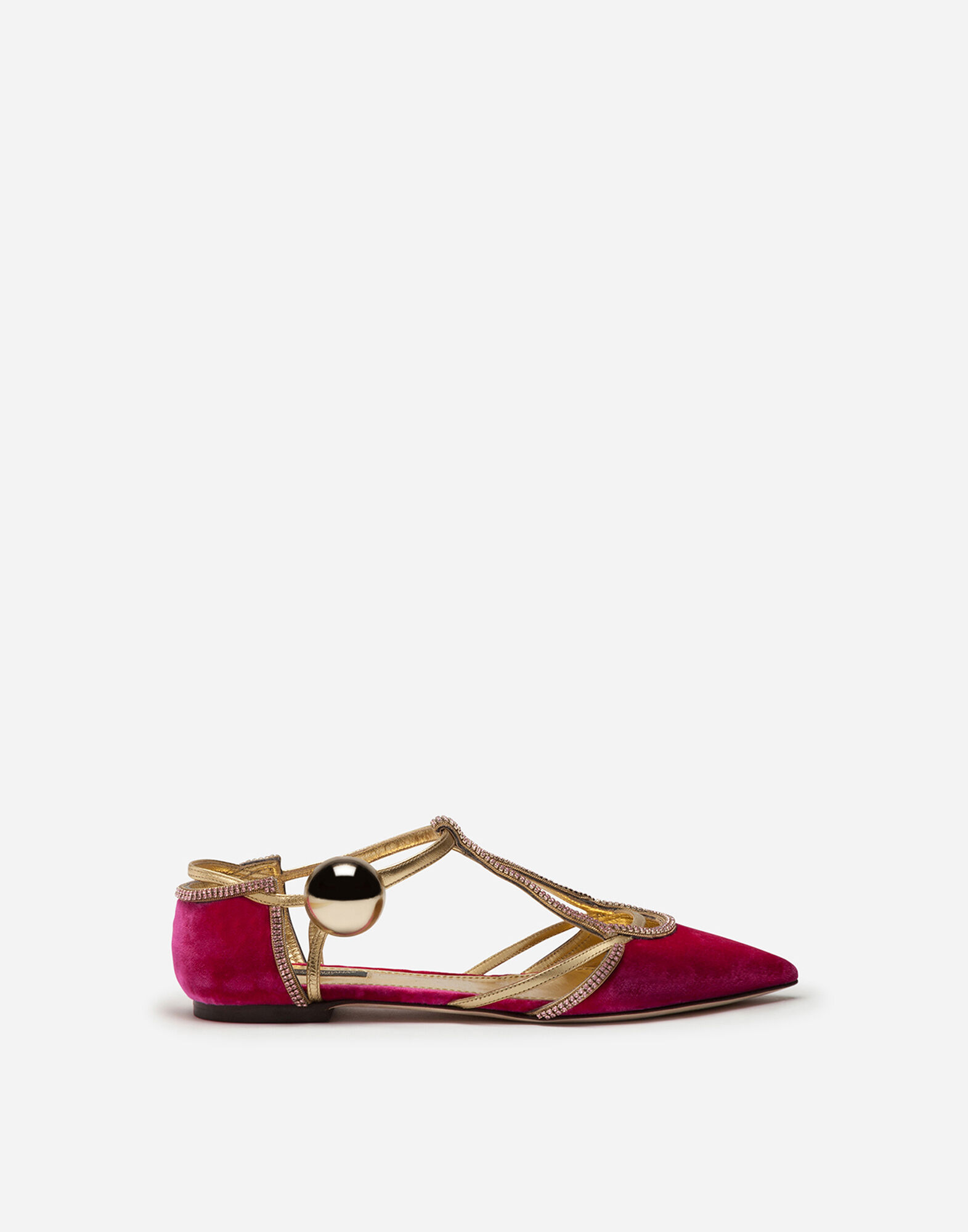 Velvet ballet flats with decorative button