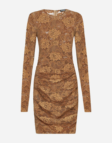 Dolce&Gabbana Short floral lace dress Beige F6DBCTFLUBV