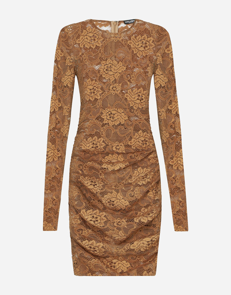 Dolce&Gabbana Kurzes Kleid aus floraler Spitze Beige F6DBCTFLUBV