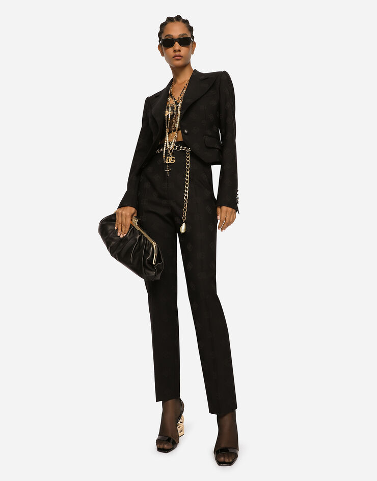Dolce & Gabbana Wool jacquard Spencer jacket with all-over DG logo Black F29UATFJBAK