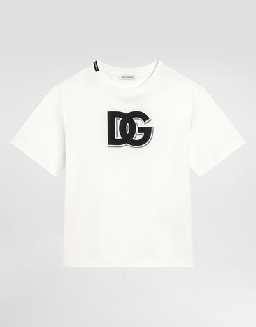 Dolce & Gabbana Jersey T-shirt with DG logo Blue L4JTHVII7FT