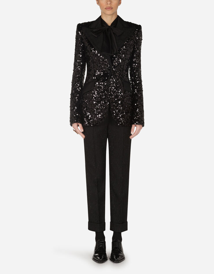 Dolce & Gabbana FLORAL JACQUARD PANTS BLACK FTBQYTFJRCM