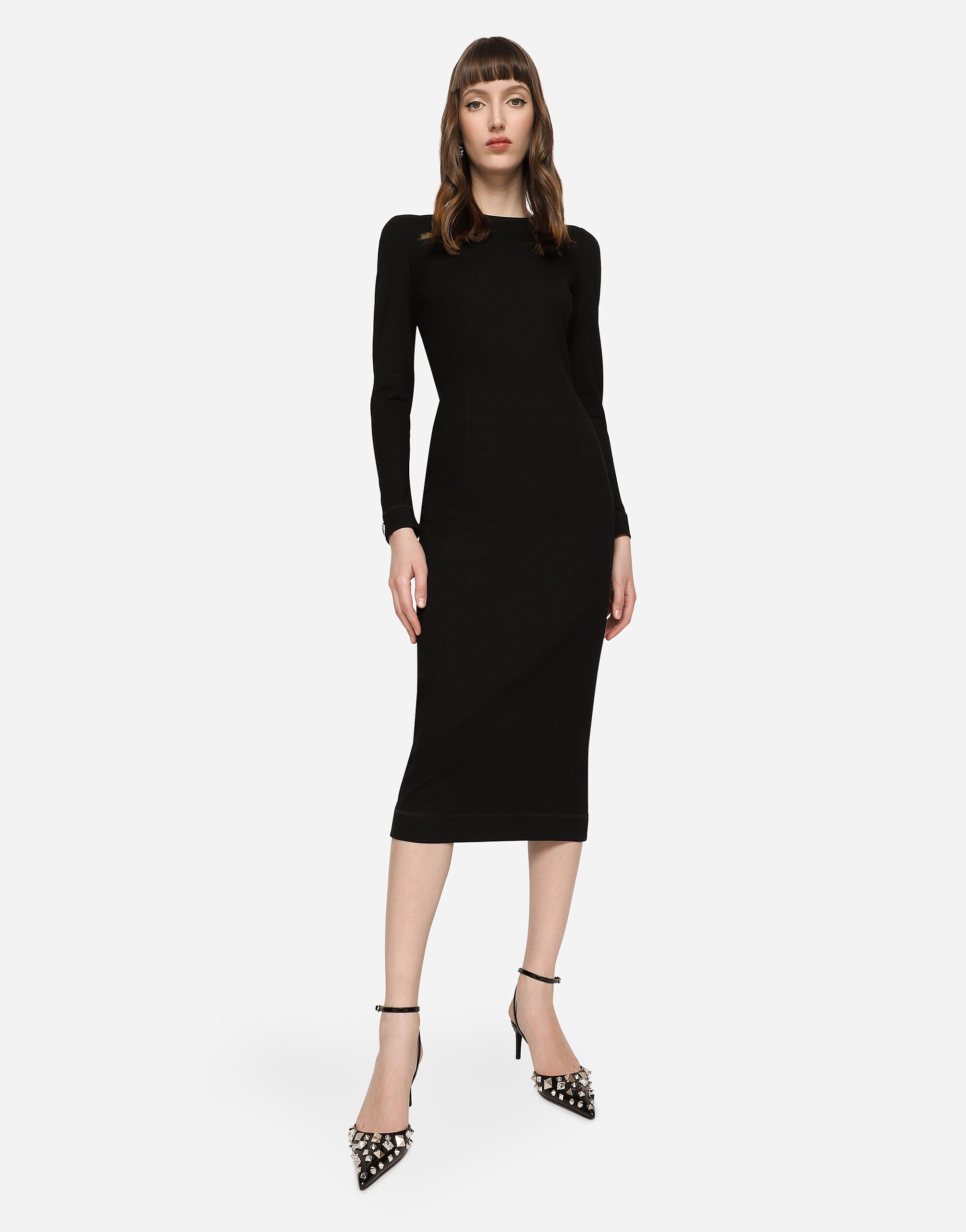 Abito longuette in jersey con dettagli logo DG in Nero da Donna Dolce Gabbana