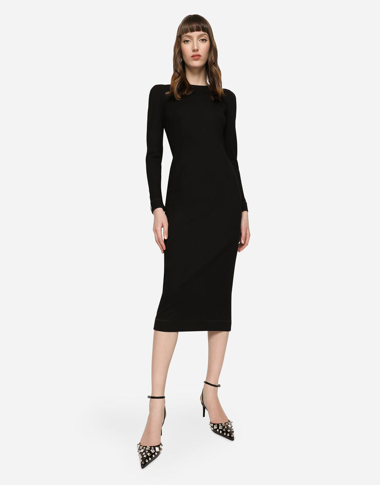 Dolce & Gabbana Jersey calf-length dress with DG logo details Black F6AIUTFUGKF