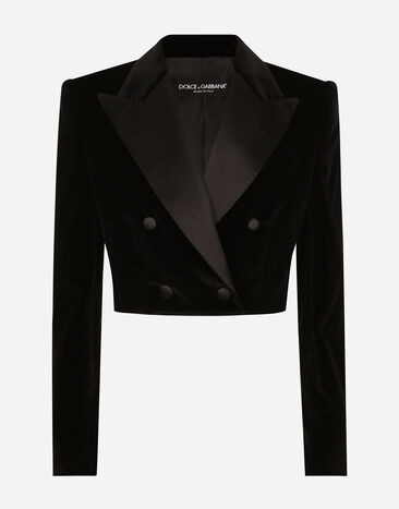 Dolce & Gabbana Chaqueta tipo esmoquin corta de botonadura doble de terciopelo Negro F291WTFUVG7