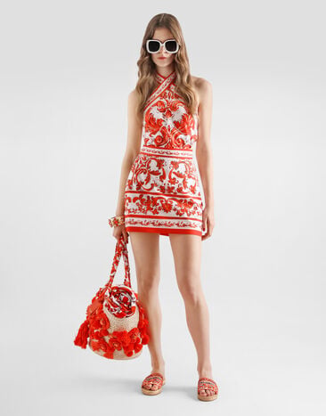 Dolce & Gabbana Majolica-print poplin dress Multicolor F614TTGDDRD