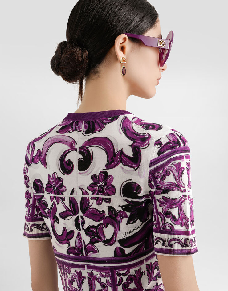 Dolce & Gabbana Jersey de seda con estampado de mayólica Multicolor FXX03TJAHKG