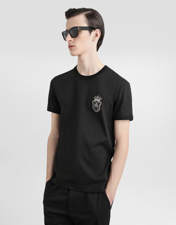 Dolce & Gabbana Cotton T-shirt with heraldic patch Black G8PV1ZG7O4C