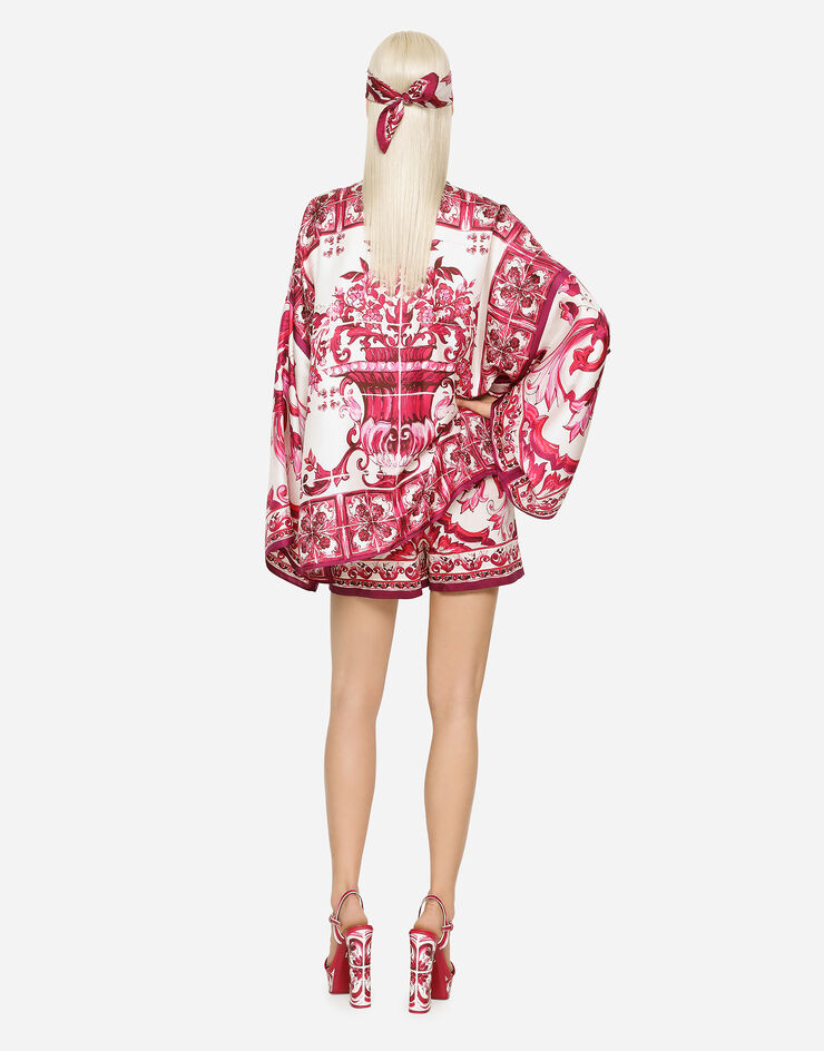 Dolce&Gabbana Bluse aus Twill Majolika-Print mit Schlitzen Mehrfarbig F5O28THI1BO
