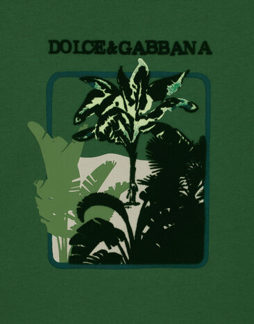 Dolce & Gabbana Short-sleeved cotton T-shirt with banana tree print Green G8RN8TG7K1T