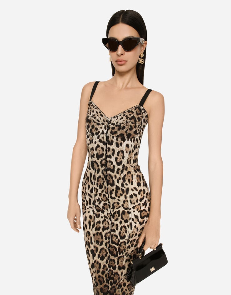 Dolce & Gabbana Marquisette calf-length dress with leopard print Animal Print F6R3OTFSSF7