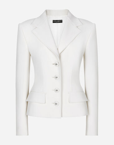 Dolce & Gabbana Einreihige Jacke aus Wolle in Leinwandbindung Weiss F27ADTGDB9M