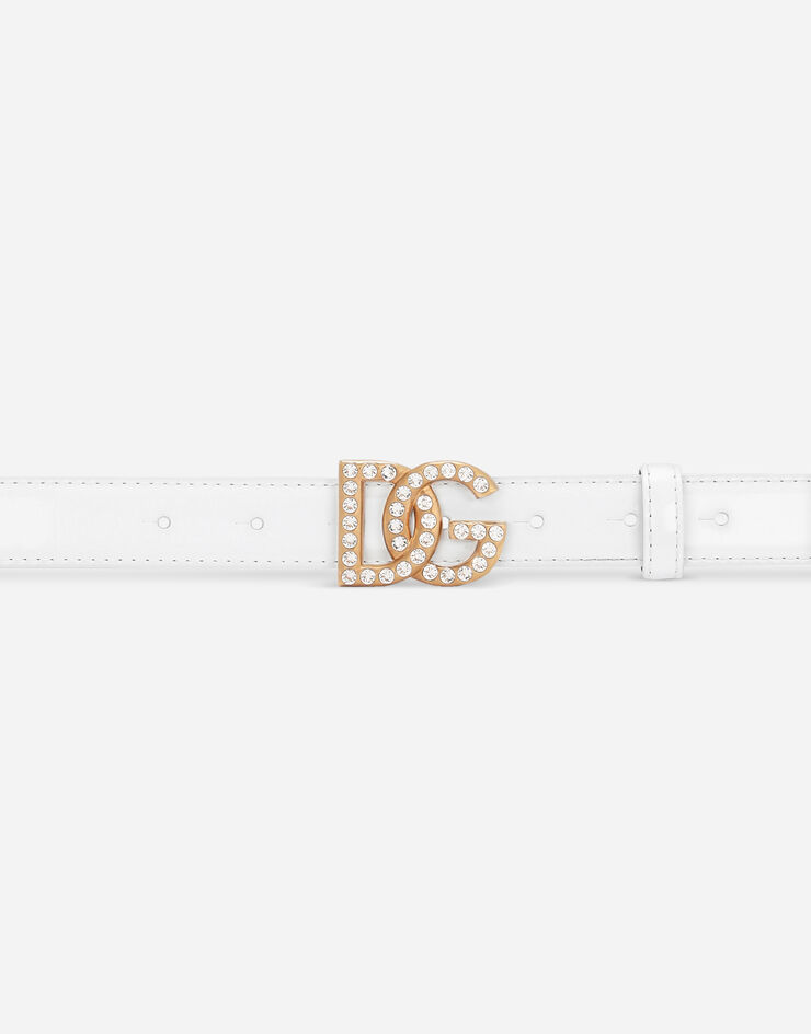 Dolce & Gabbana Polished calfskin belt with rhinestone-detailed DG logo White BE1550A1037
