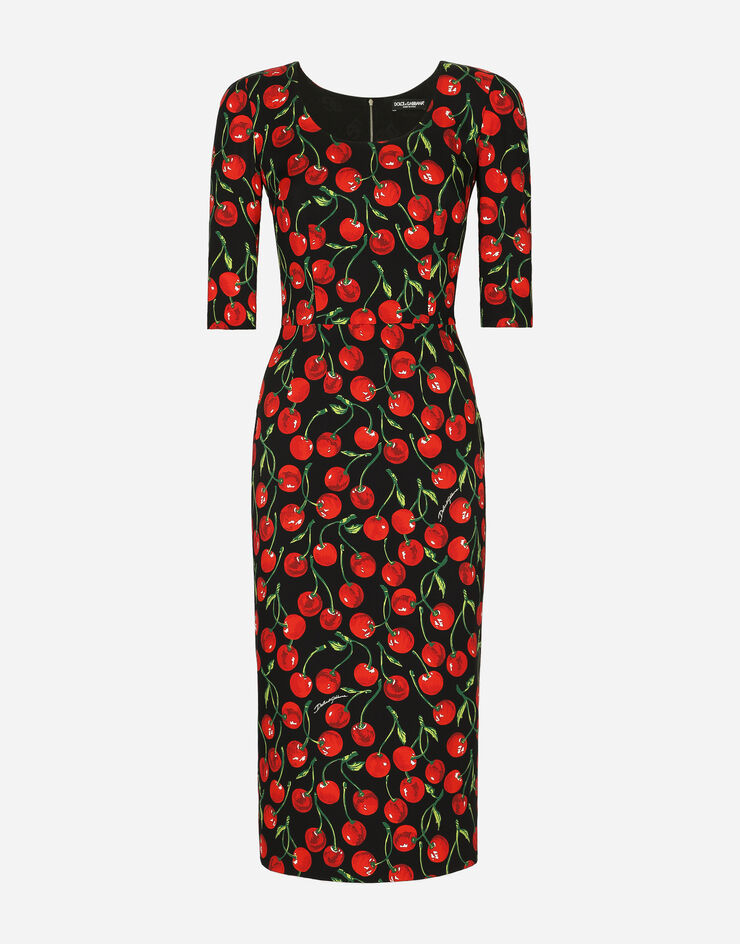 Dolce&Gabbana Cherry-print charmeuse calf-length dress Multicolor F6CPNTFSA4Z