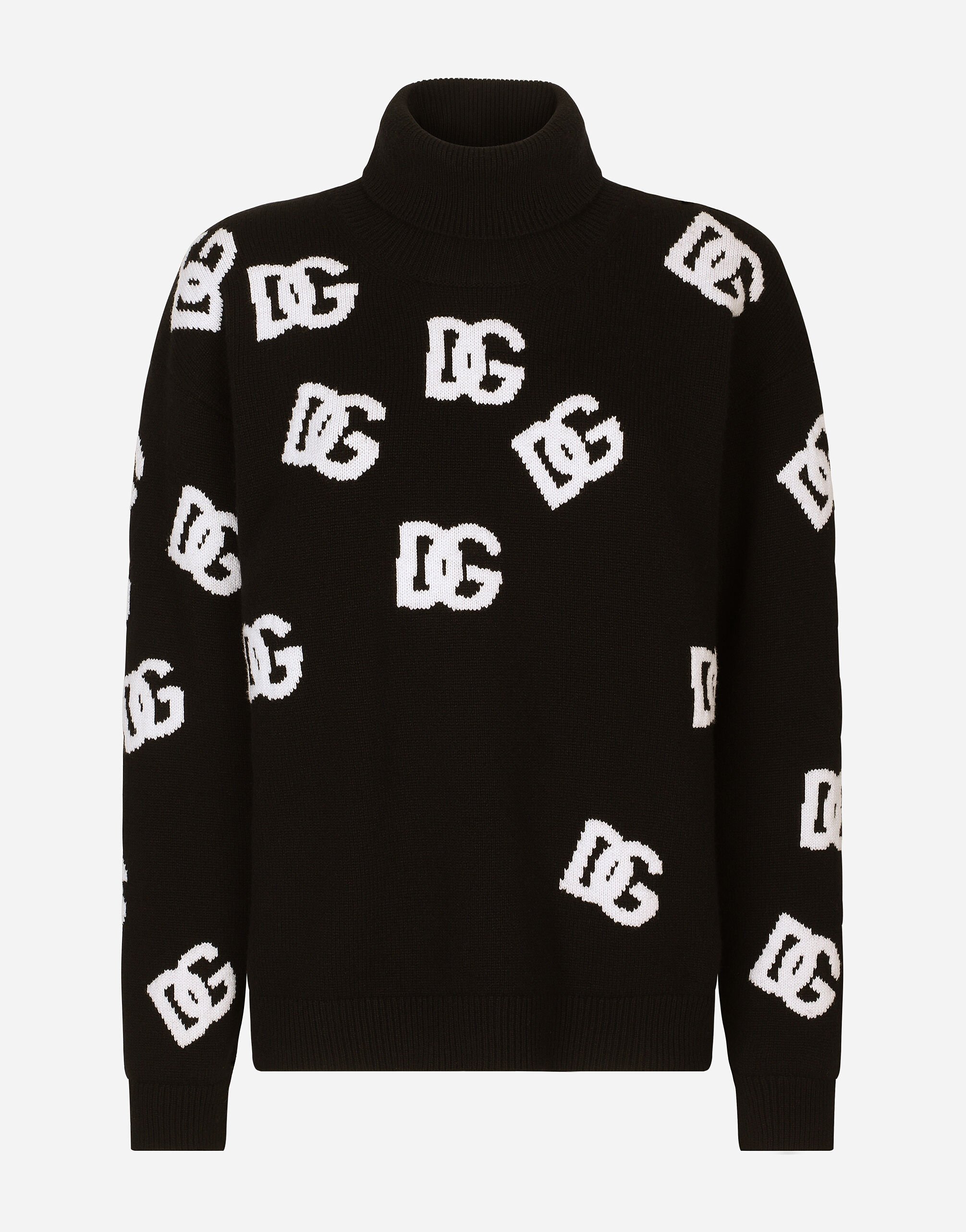 Dolce & Gabbana Pull col roulé en laine vierge avec logo DG en intarsia Rose FXV07ZJBSHX