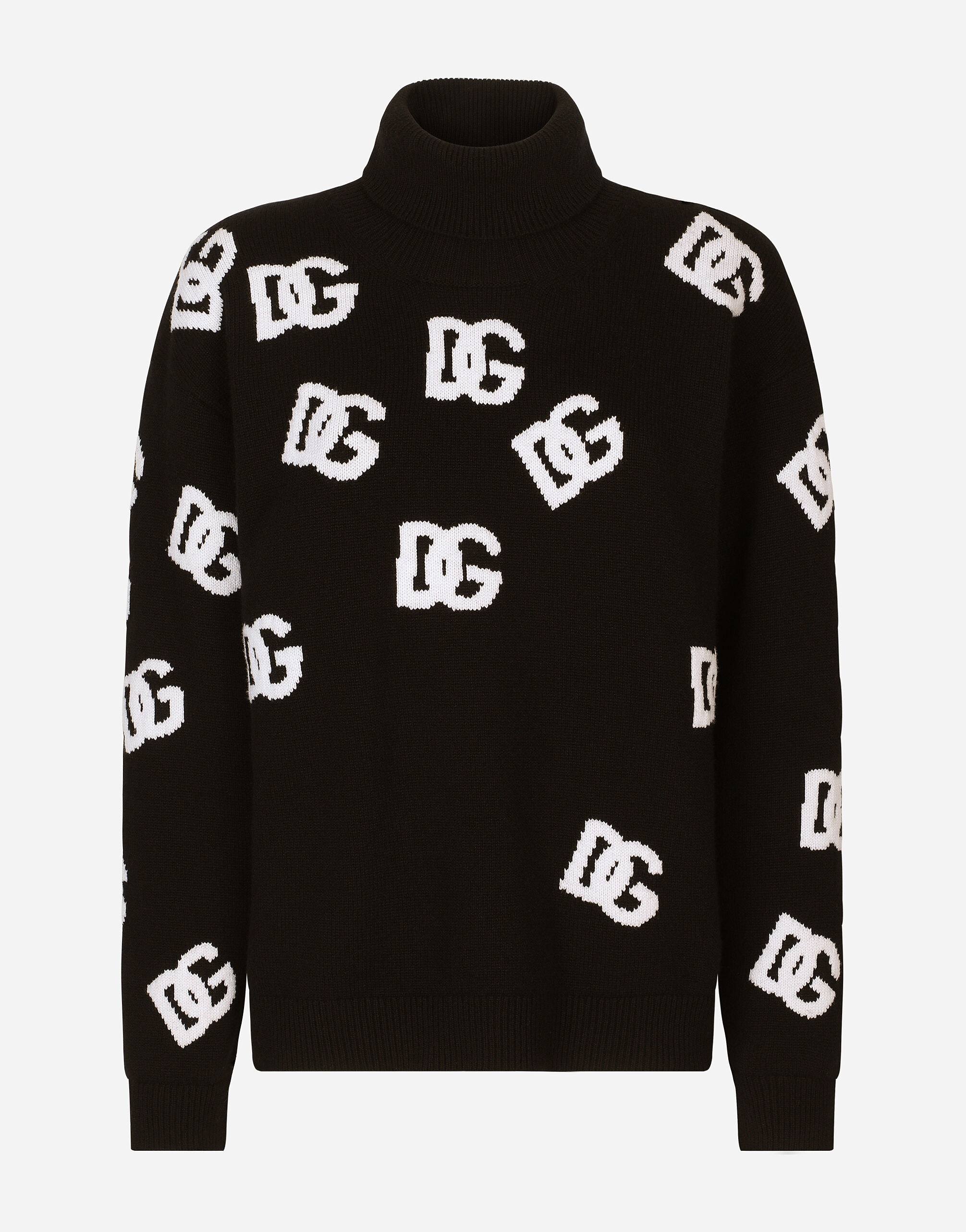 Dolce & Gabbana Rollkragenpullover aus Schurwolle mit DG-Intarsienlogo Mehrfarbig FXM23TJCVO8