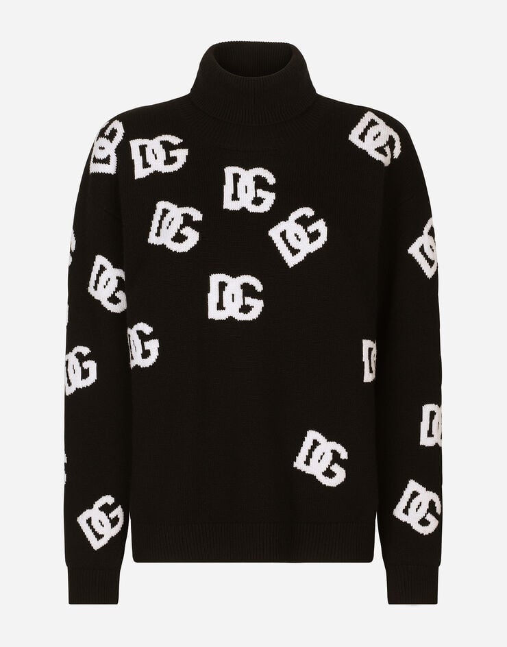 Dolce & Gabbana Jersey de cuello alto de lana virgen con logotipos DG en intarsia Multicolor FXI25TJBVX8