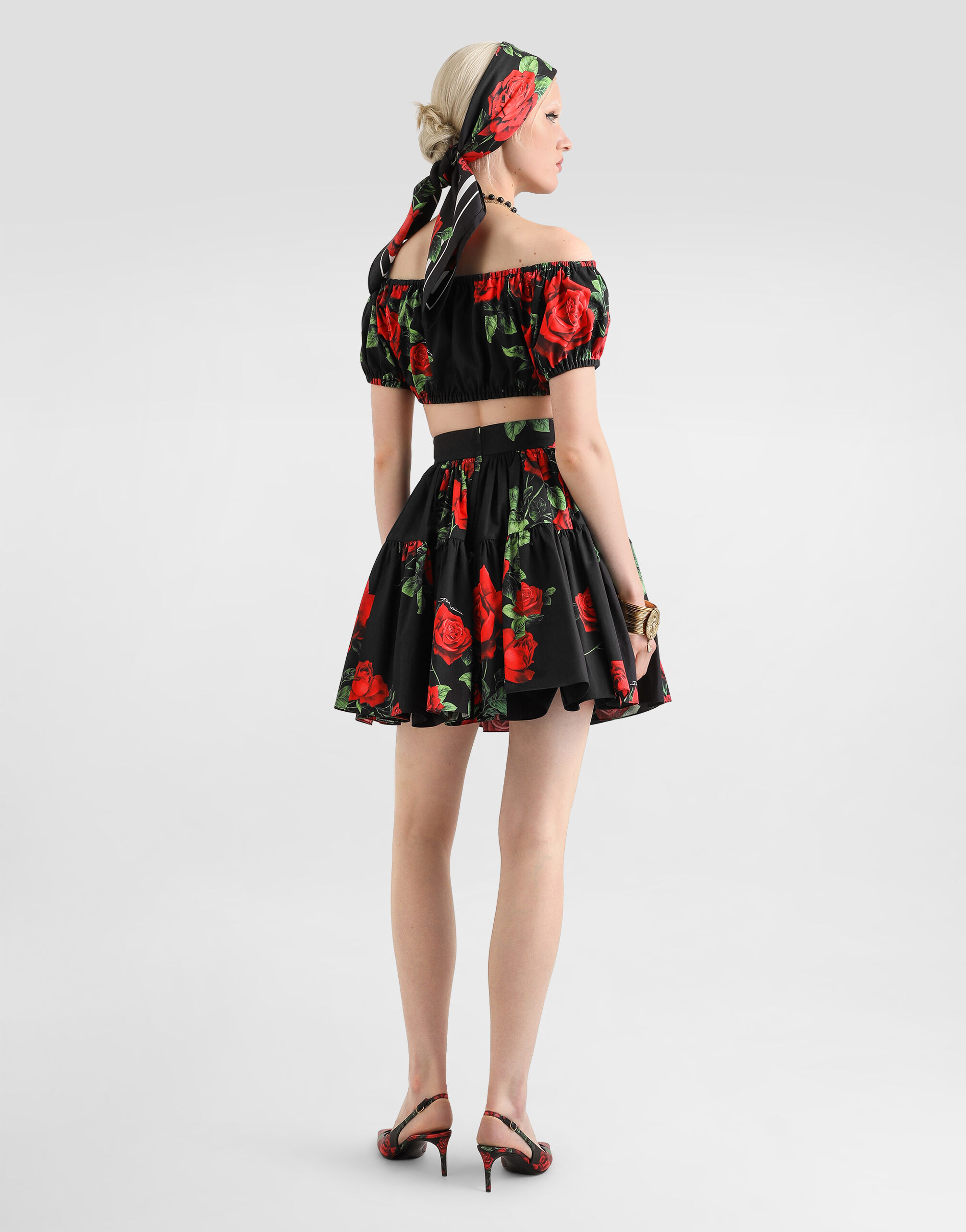 Rose-print poplin skirt in Multicolor for Women | Dolce&Gabbana® US