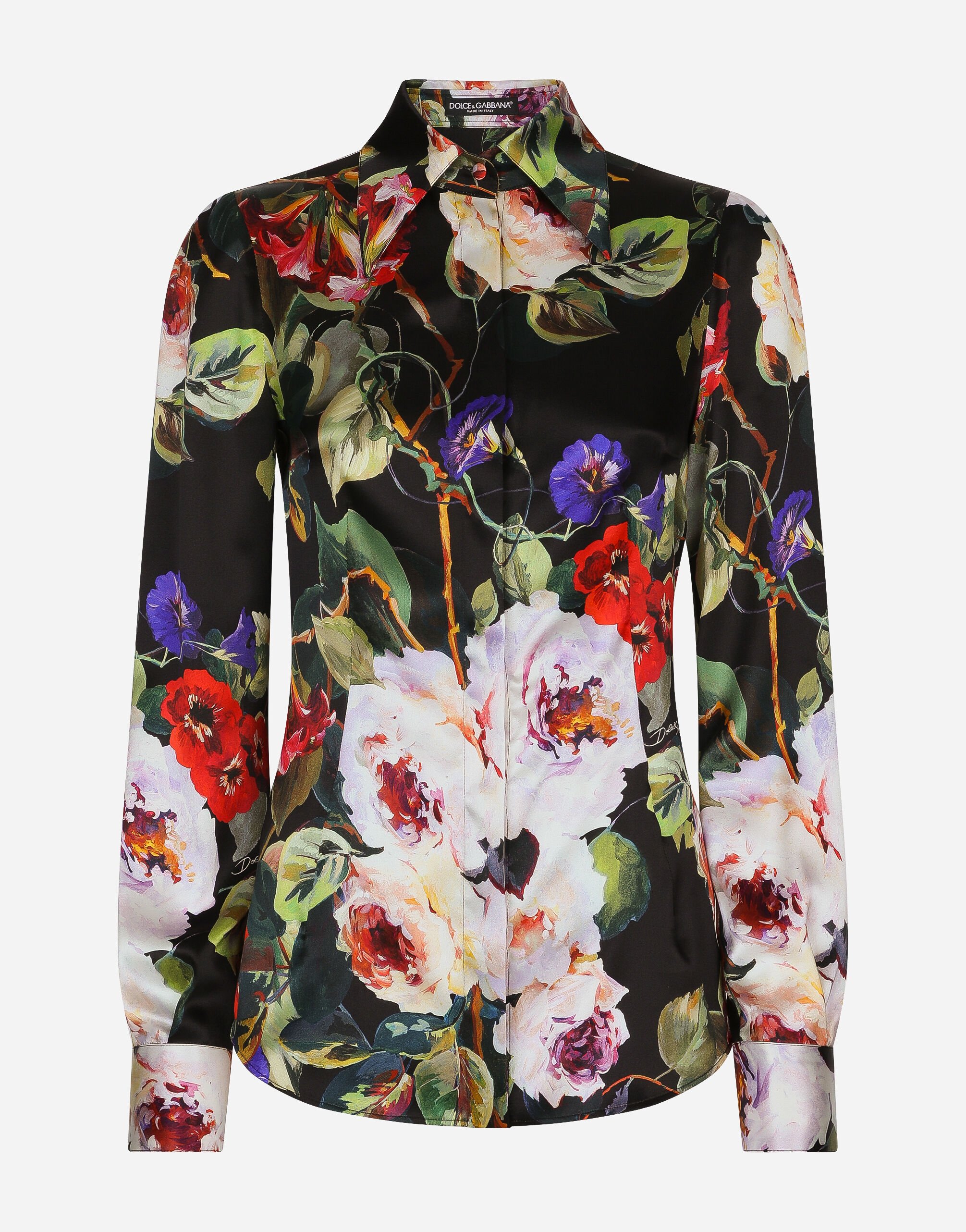 Dolce & Gabbana Satin shirt with rose garden print Print F7W98THS5NO