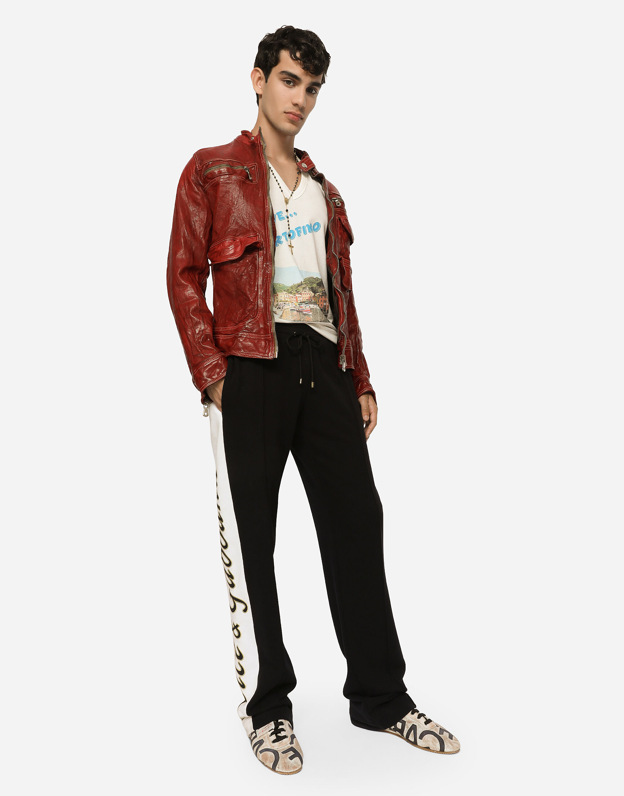Multi pocket washed leather jacket in Bordeaux for Men Dolce Gabbana US