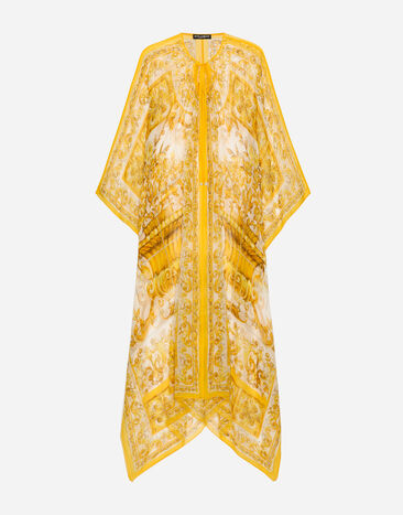 Dolce & Gabbana Vestido largo en chifón de seda con estampado Maiolica Imprima F6ADLTHH5A0