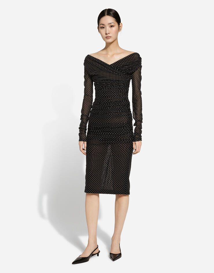 Dolce & Gabbana Tulle calf-length dress with draping and polka-dot print Print F6JIYTFSRP1
