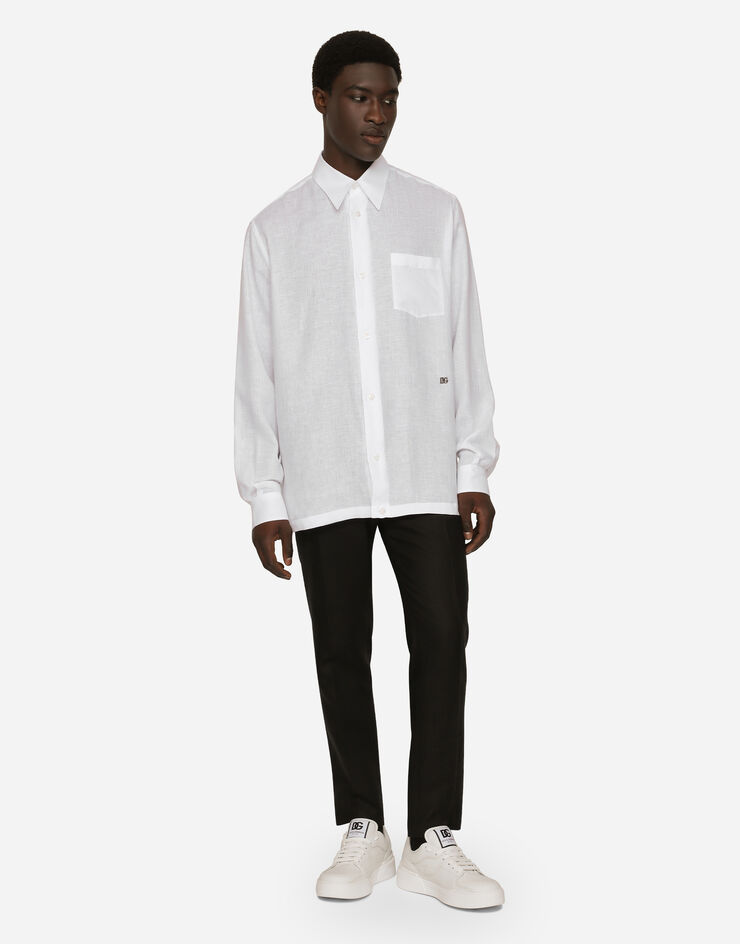 Dolce & Gabbana Camisa Hawaii de lino con DG Hardware Blanco G5KJ0TGG866