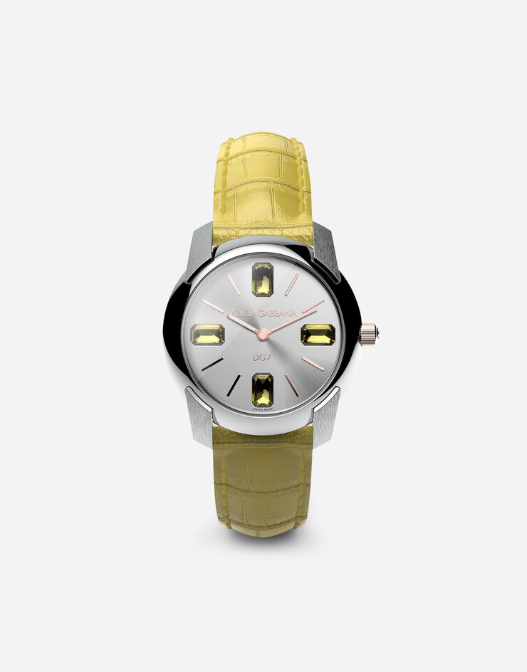 Dolce & Gabbana ساعة بسوار من جلد تمساح أصفر WWRE2SXSD7A