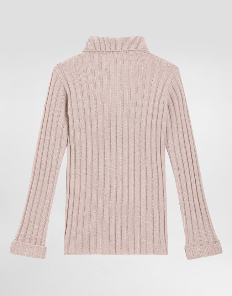 Dolce & Gabbana Ribbed wool polo with ruffles Pink L5KWMGJDVCW