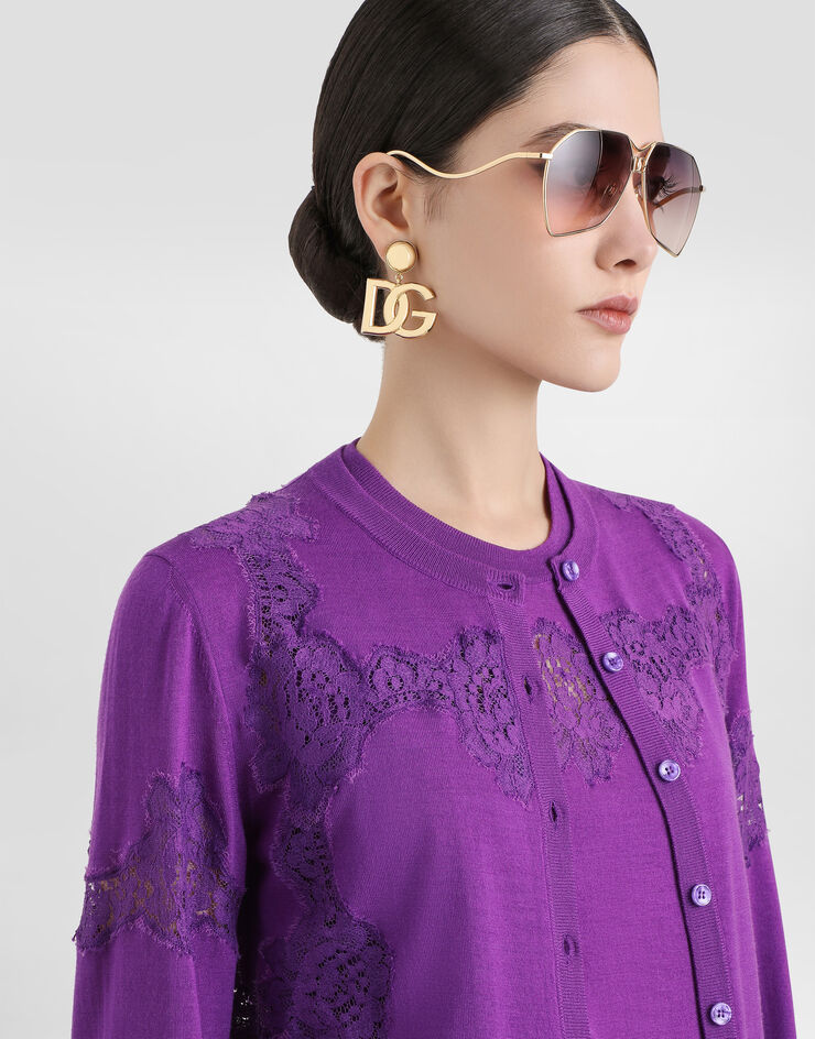 Dolce & Gabbana Wool cardigan with lace Purple FXV05TJDVCS
