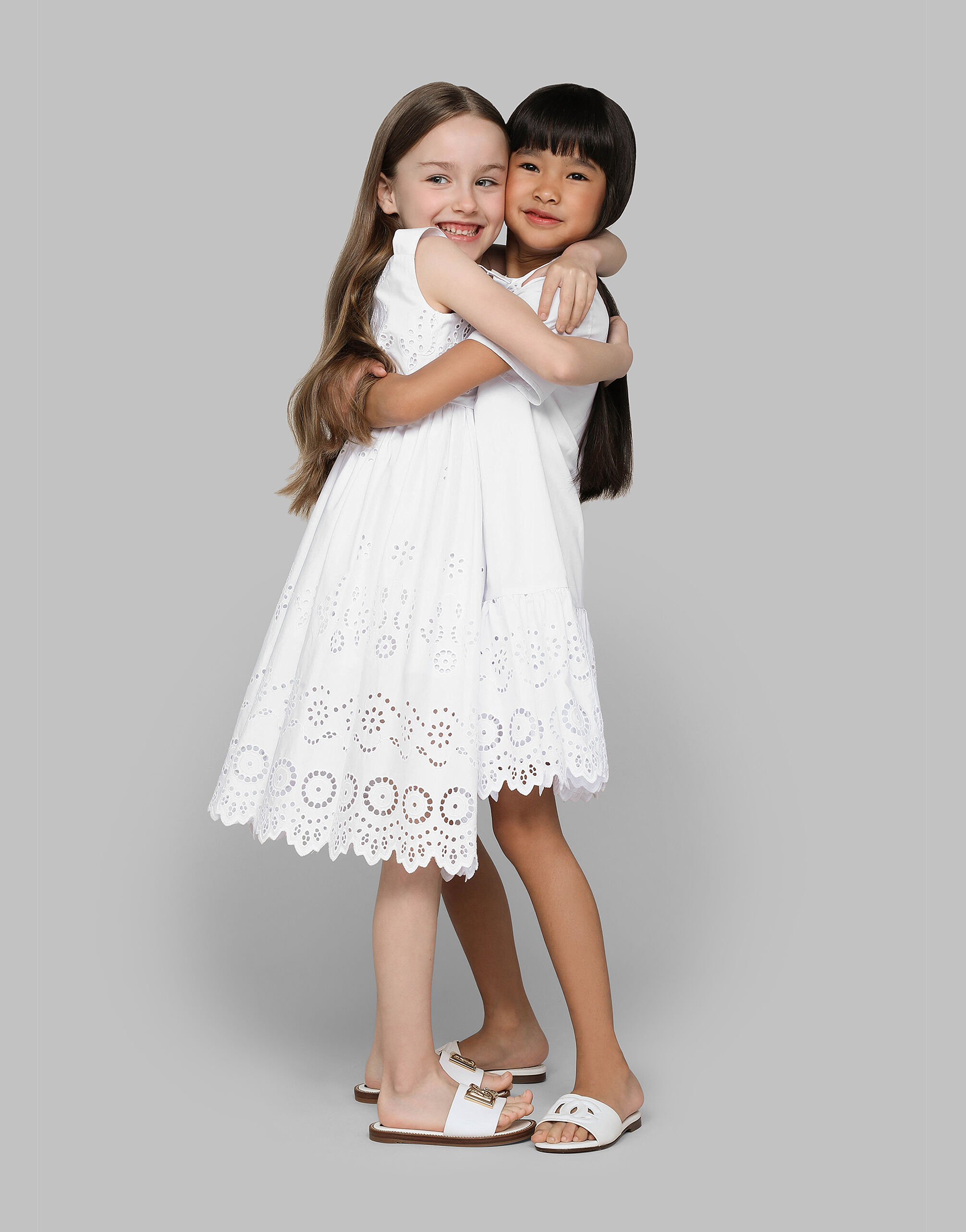 Poplin and broderie anglaise dress in White for Girls