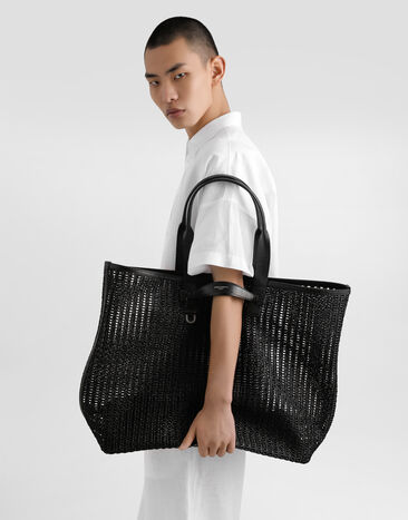 Dolce & Gabbana 우븐 메시 & 카프스킨 쇼퍼백 Black BM2453A9O94