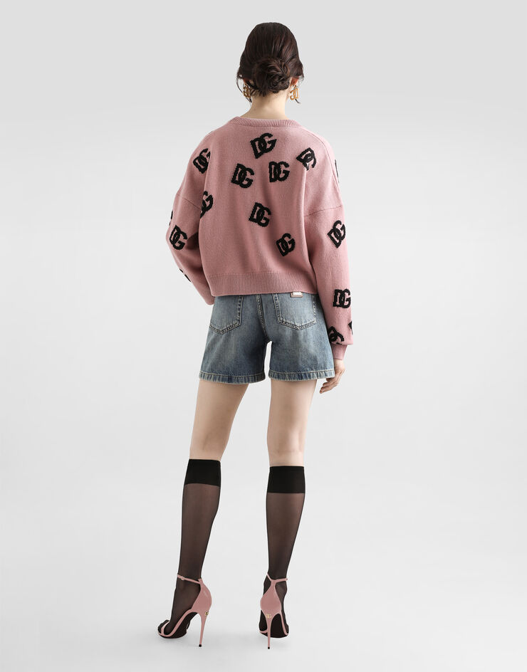 Dolce & Gabbana Cropped wool cardigan with DG logo inlay Pink FXV52TJCVZL