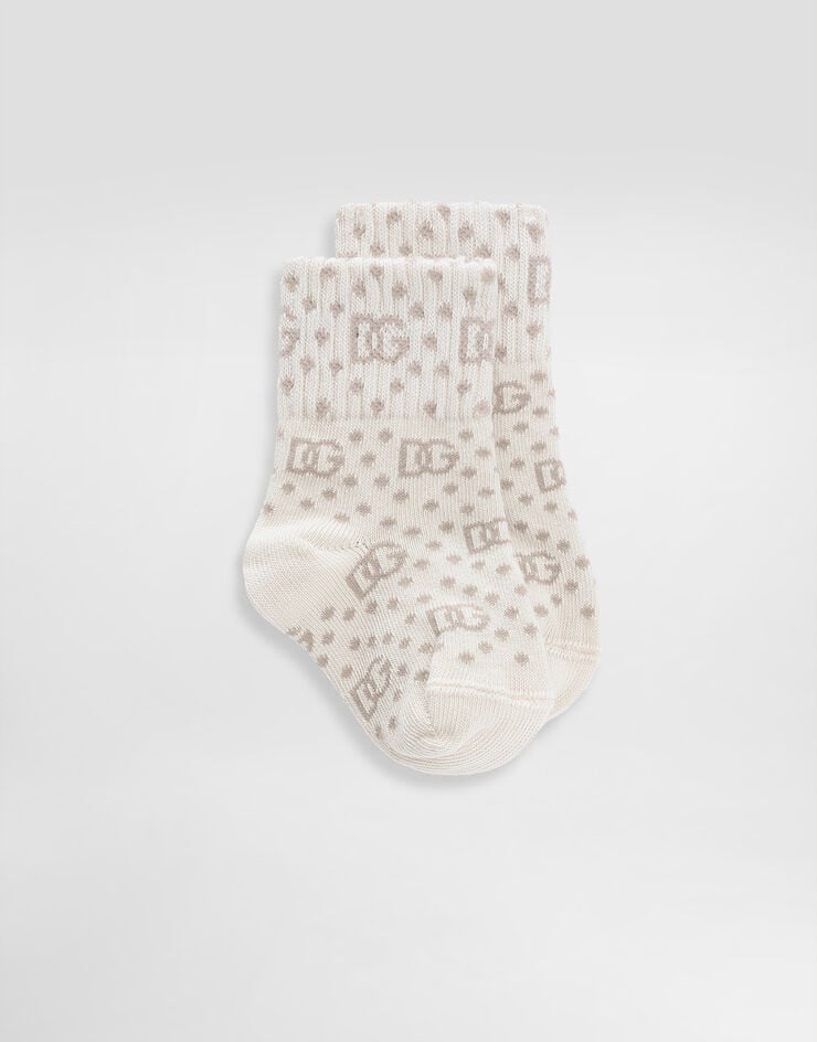 Dolce & Gabbana Calcetines de punto jacquard con logotipo DG y lunares Beige LNKAG4JBCGB