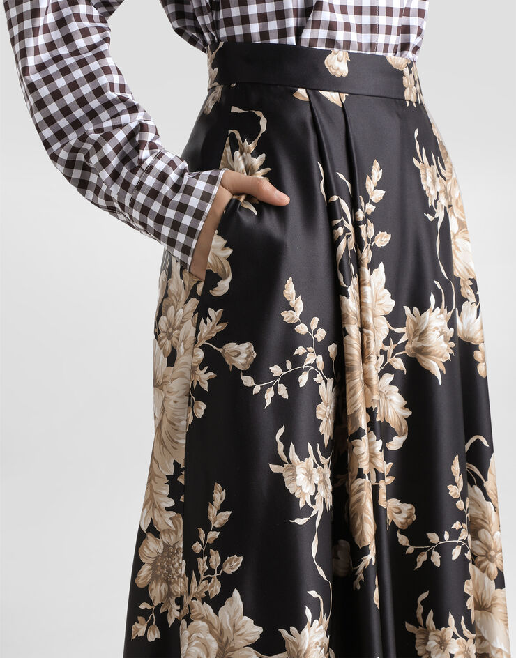 Dolce & Gabbana Jupe midi à imprimé roses Imprimé F4C6VTIS1ZU