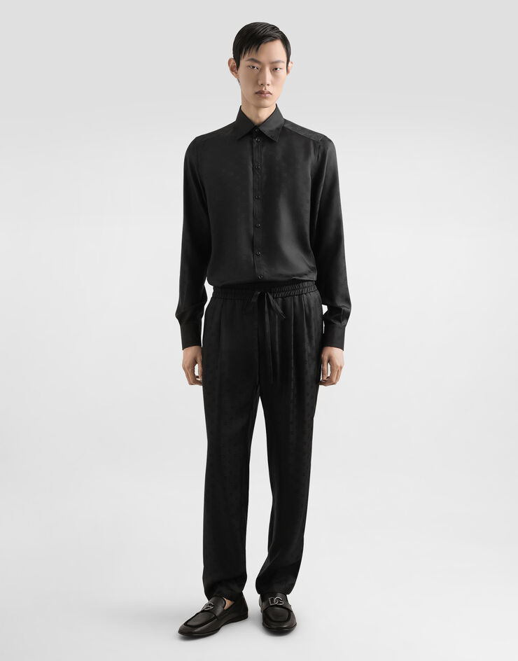 Dolce & Gabbana Camicia martini in seta jacquard logo DG Nero G5MM4TFJ1JY