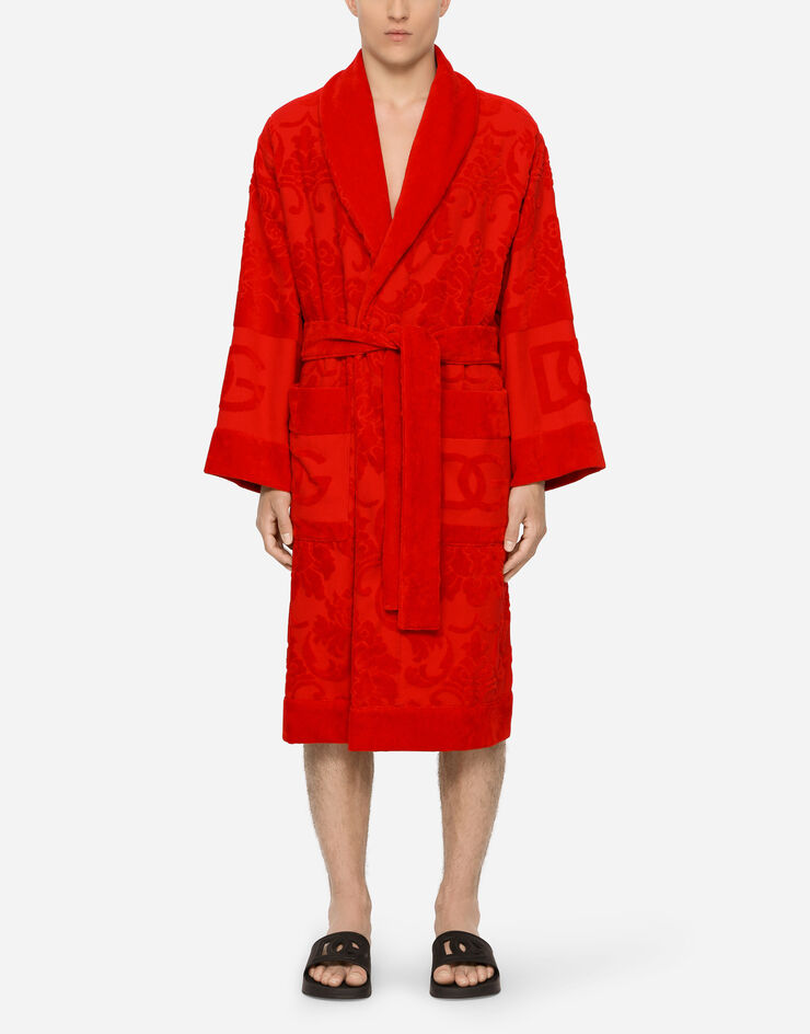 Dolce & Gabbana Bath Robe in Terry Cotton Jacquard Multicolor TCF009TCAGM