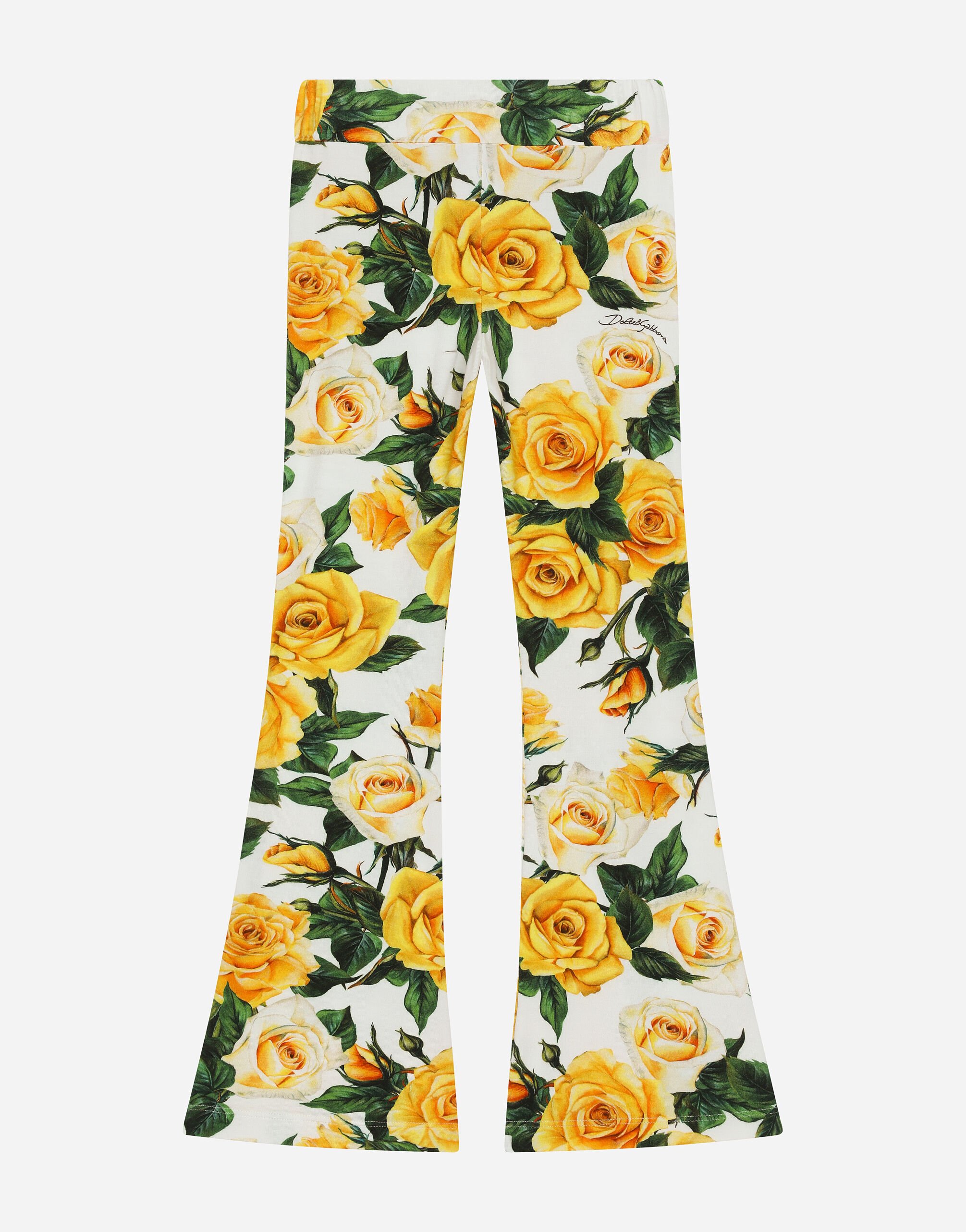 Dolce & Gabbana Jersey pants with yellow rose print Print L5JD8JHS7NU