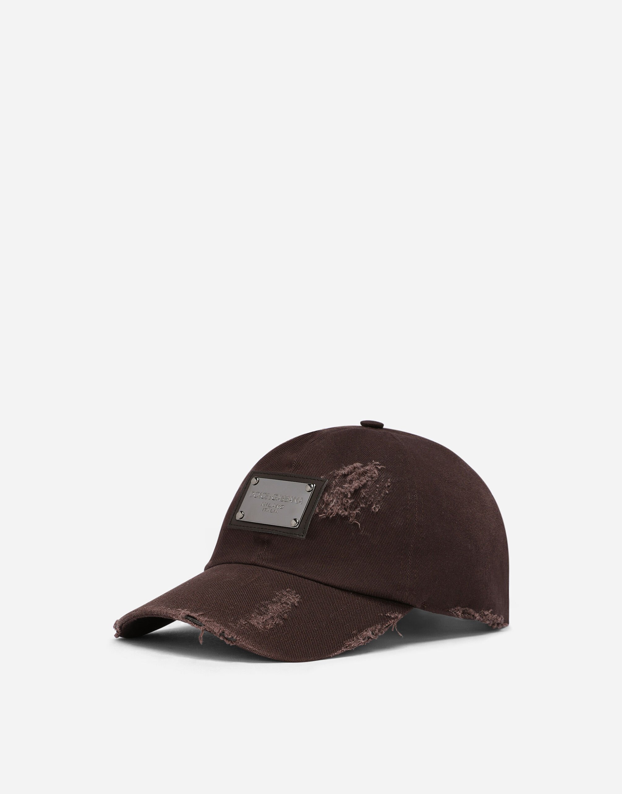 Dolce & Gabbana Cotton baseball cap with logo tag Brown GH891ZFU20O