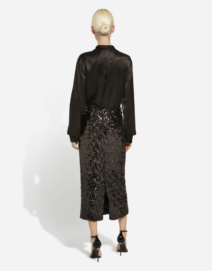 Dolce & Gabbana Camisa de raso con detalle pajarita Negro F5R58TFU1AU